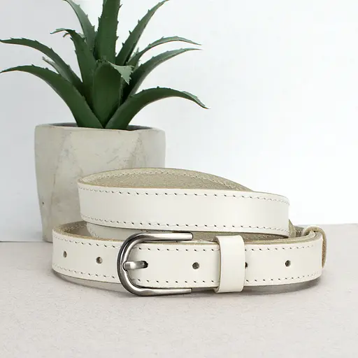 Ремень женский кожаный молочный SF-2006 (120 см) узкий - фото 1