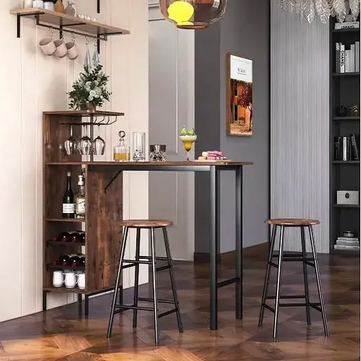 Барний стіл з стільцями Costway Bistro з тримачем винних келихів темно-коричневий - фото 3