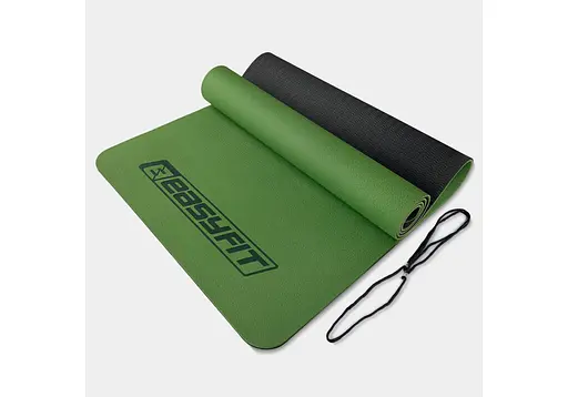 Коврик для йоги и фитнеса EasyFit TPE+TC 6 мм двухслойный зеленый-черный (EF-1924-GNBK) - фото 1