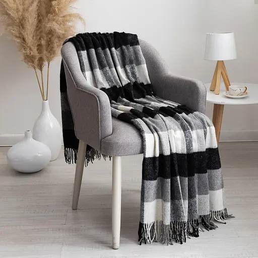 Плед вовняний Vladi Палермо 140x200 біло-сірий-темно-сірий 8 (1163) - фото 1