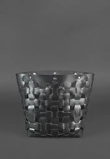 Шкіряна плетена жіноча сумка Пазл L чорна Krast - фото 3