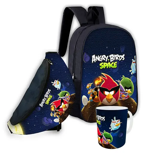 Набір дитячий Енгрі Бердс рюкзак 36х27см сумка-бананка, кружка з принтом для хлопчика (01640)