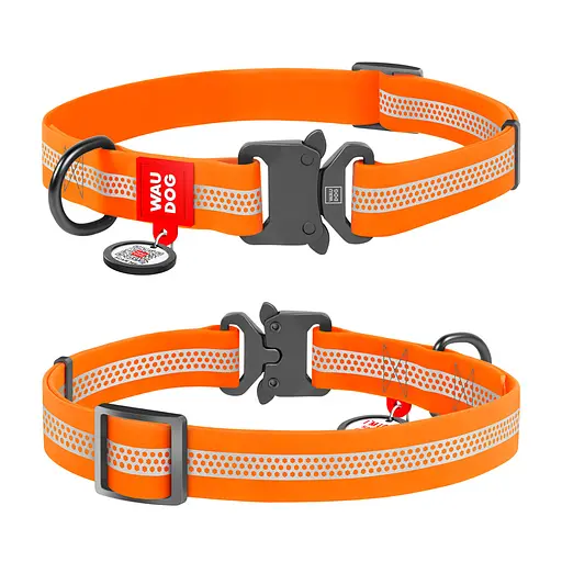 Ошейник для собак водостойкий Waudog Waterproof QR-паспортом светоотражающая металлическая пряжка-фастекс XL Ш 25 мм Д 38-58