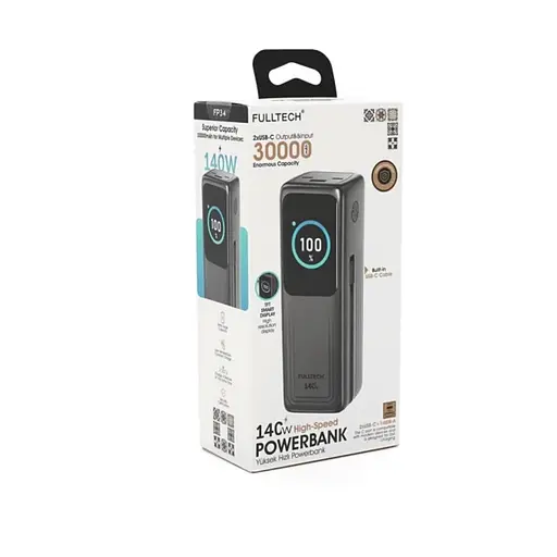 Power Bank FULLTECH FP34 30000 mAh PD140W 1A/2C LCD, LED для ноутбуков - фото 3