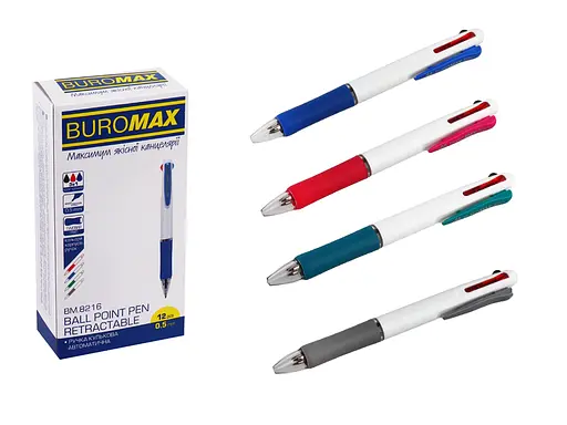 Ручка шариковая 3 в 1, синяя, черная, красная, 12 шт.
