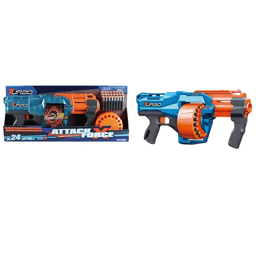 Игрушечный детский пулемет механический с барабаном и мягкими патронами (24 шт.)(46,5 х 21см) - фото 1