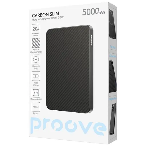 Павербанк Proove Carbon Slim Black 5 000 mAh / 20 Вт (PBCS20010001) - фото 5