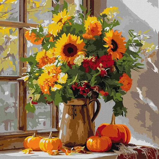 Картина по номерам "Осінній букет із соняхів" ©art_selena_ua KHO5740, 40x40 см