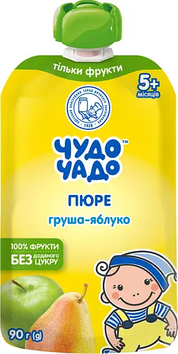 Упаковка пюре Чудо-Чадо Груша и Яблоко без сахара пауч 1.44 кг (90 г х 16 шт.) - фото 2