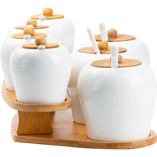 Набір баночок для спецій TS Kitchen HP248 з кришками та ложками 300/600 мл на підставці - фото 2