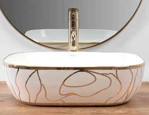 Умивальник Rea Belinda wave white gold накладний білий REA-U8472, Білий - фото 4