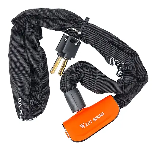 Велосипедний замок West Biking YP0705097 6 x 935 мм ланцюговий під ключ жовтогарячо-чорний (G0001853) - фото 2