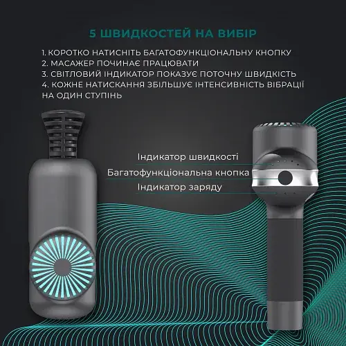 Перкусійний масажний пістолет Booster Lightsaber Mini (6 насадок) - фото 2