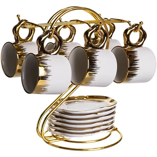 Набор для кофе из фарфора 12 предметов на 6 персон на металлической подставке белый Yiwu FM-46