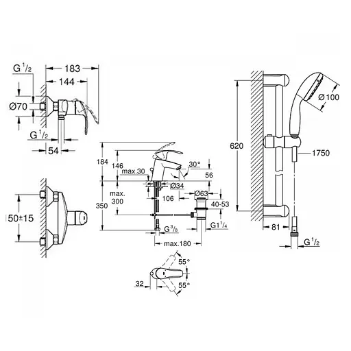 Набір змішувачів для душу Grohe Eurosmart New хром 123576 Хром - фото 2
