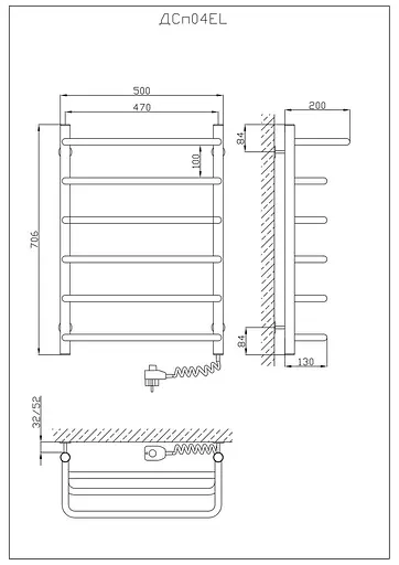 Електрична рушникосушарка Kosser Скоба с полкой 700x500/6 ER рег. ДСп04ЕR, Хром, Праве - фото 5