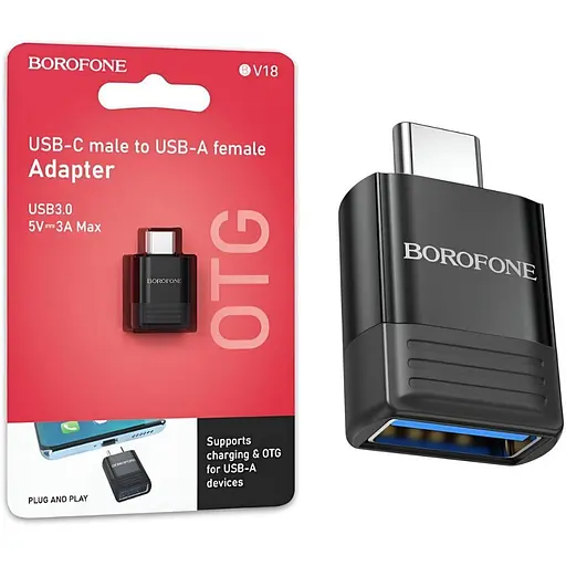 Перехідник Borofone BV18 Type-C/USB 3.0 з пластику з максимальним струмом до 3А