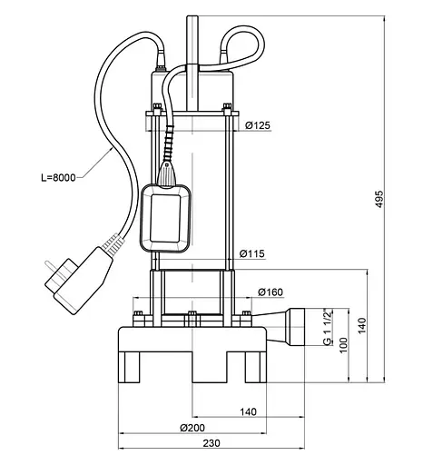 Дренажно-фекальный насос Thermo Alliance WSD25-14-1,8CD с поплавком и ножом - фото 4