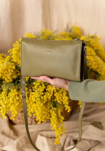 Шкіряний млатч оливковий краст - фото 2