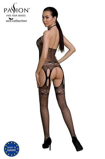 Бодистокинг Passion ECO BS006 с доступом халтер имитация подвязок S/M/L black - фото 2