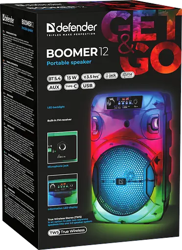 Портативная акустика Defender Boomer 12 15Вт (65412) (7151828) - фото 8