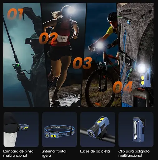 Налобный фонарь YEMAO YM‐T615 яркий легкий с USB‐C зарядкой - фото 3