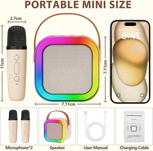 Портативний Bluetooth-динамік Fede Machines караоке з 2 бездротовими мікрофонами - фото 7