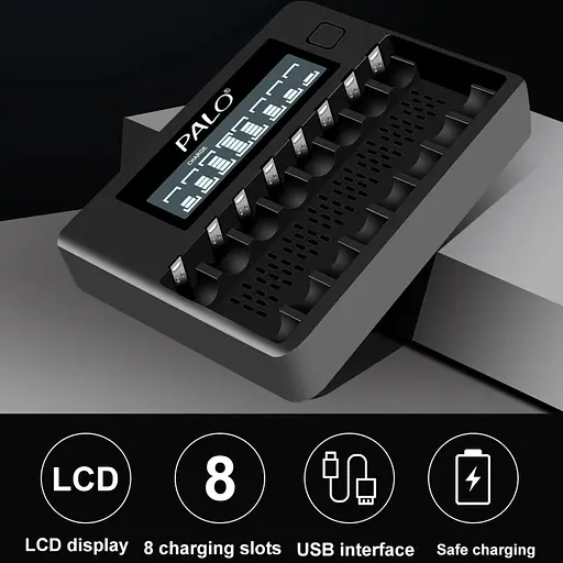 Зарядний пристрій на 8 штук NI-MH акумуляторних батарейок АА або ААА з LCD екраном Palo NC32 (100931) - фото 2