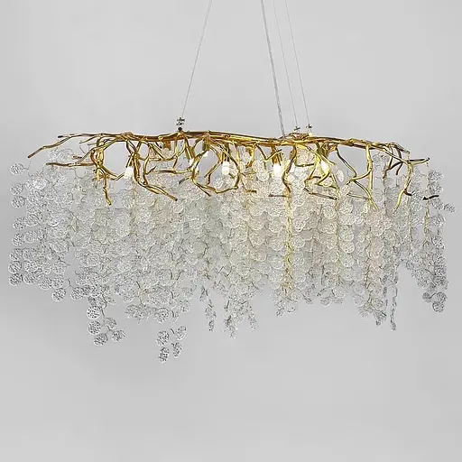 Люстра з білими підвісками у видовженому золотому корпусі 125х45 см | Арт. 703L-1200 GD+FR | Line F - фото 6