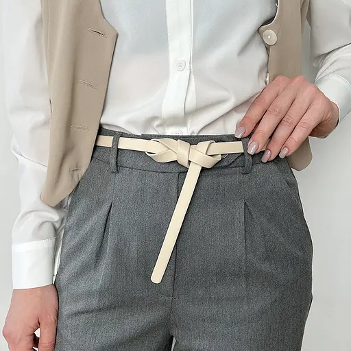 Ремень-узел кожаный молочный женский HC-1502 (115-120 см) - фото 1