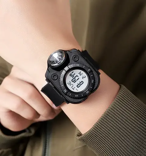 Чоловічий наручний годинник з ліхтарем Skmei 2187 Чорний з білим циферблатом - фото 6