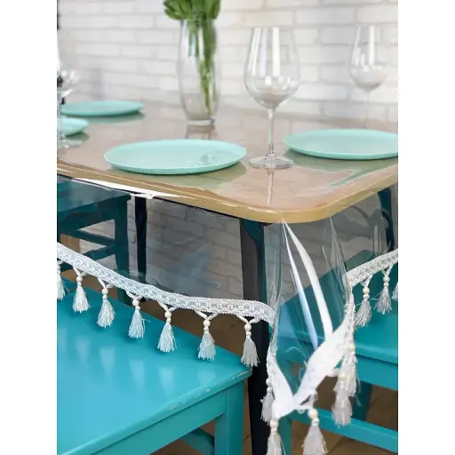 Скатерть силиконовая с белой бахромой 260х130 см