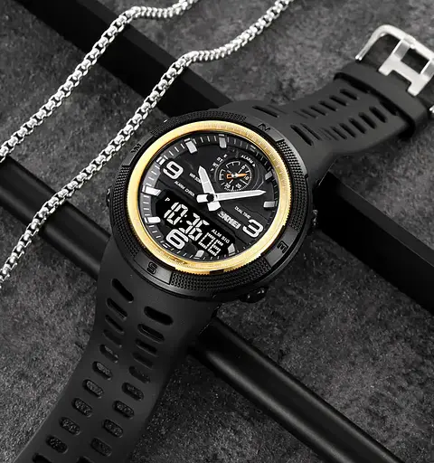 Чоловічий спортивний годинник Skmei 1655 (Чорний із золотом) - фото 4