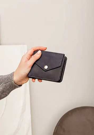 Кожаное портмоне 4.2 на кнопке синее Crazy Horse - фото 6