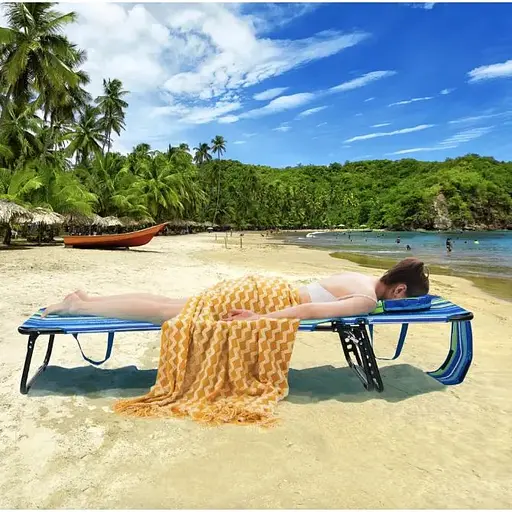 Шезлонг Costway Hanna розкладний з отвором для обличчя синьо-зелений - фото 3