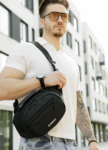 Сумка через плечо бананка Sambag Flex черная тканевая 30×17×10 см (85351065m) - фото 3