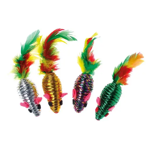Игрушка для кошек TatraPet Веревочная мышка с цветными перьями в ассортименте 5 см 