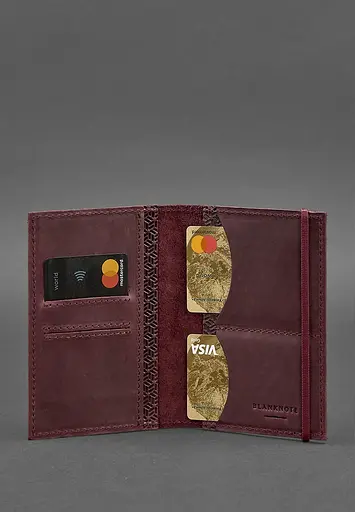 Шкіряна обкладинка для паспорта 2.0 бордова Карбон - фото 5