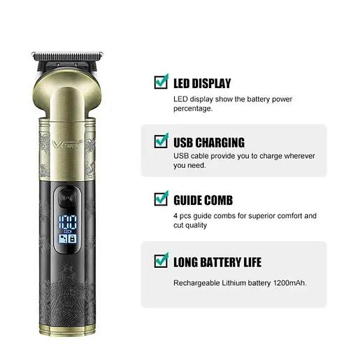 Тример для бороди VGR V-296 LCD 1200мАч (4 насадки) - фото 3