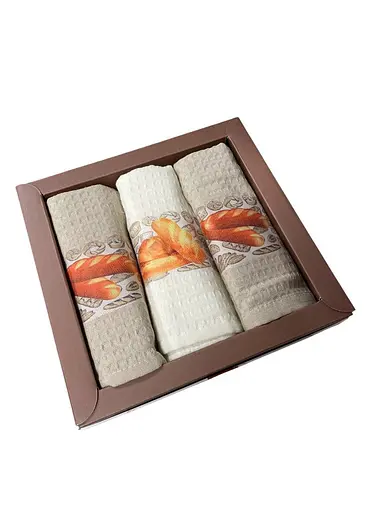 Набір 3 вафельні рушники кухонні 40х60 см LUX 3D BREAD різнобарвний TC303375768 - фото 2