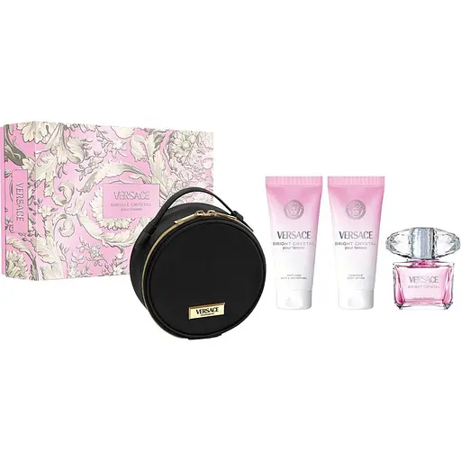 Набор для женщин Versace Bright Crystal: Туалетная вода 90 мл + Гель для душа 100 мл + Лосьон для тела 100 мл + Косметичка
