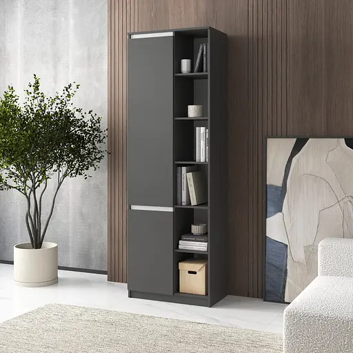 Шкаф для книг Vays пенал с полками R-27 Антрацит-Белые планки