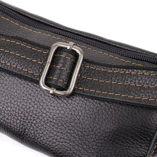 Приваблива сумка-бананка для чоловіків із натуральної зернистої шкіри SHVIGEL 34х12х4 см sum0027424 - фото 6