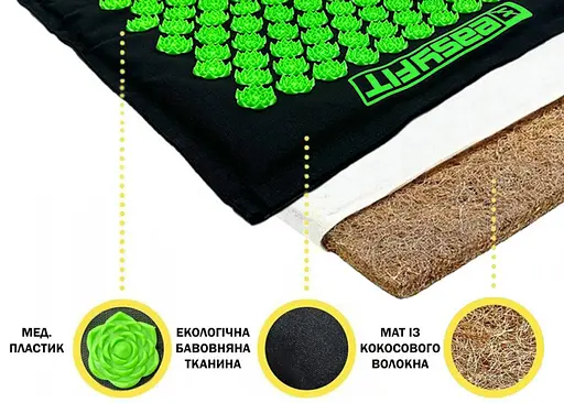 Массажный коврик EasyFit AcuRelax с иглами (аппликатор Кузнецова) черно-зеленый (EF-2710-BG) - фото 3