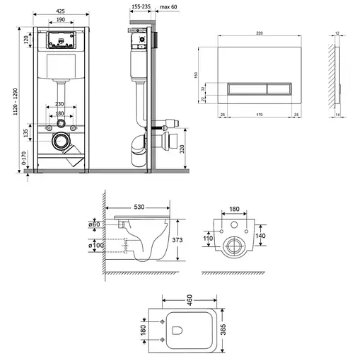 Набір Q-tap Nest 4 в 1 підвісний унітаз Gemini Ultra Quiet 530х365х373 + комплект інсталяції QT2533076EUQMB46169 - фото 2