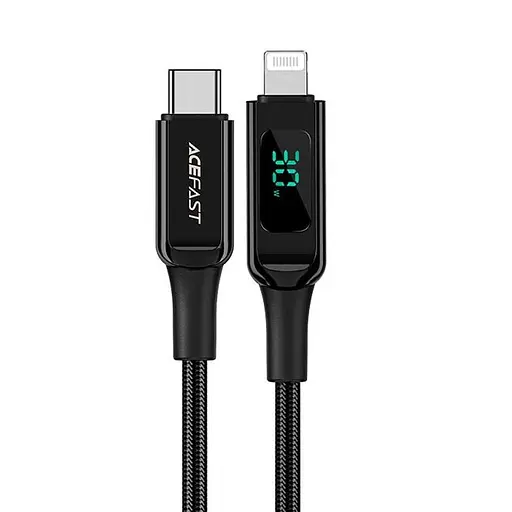 Кабель ACEFAST C6-01 Type-C to iP, 3A, 30W, 1.2m, nylon, zinc connectors, Black - фото 1