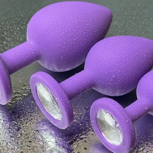 Набір силіконових анальних пробок із кристалом рожевий,червоний,чорний,фіолетовий - фото 1