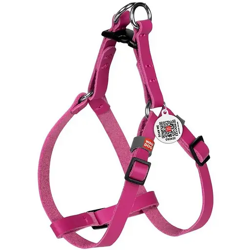 Шлея котів та дрібних собак Waudog Classic шкіряна з QR паспортом, пластиковий фастекс, XS рожевий