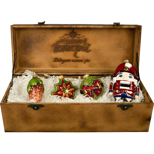 Набір ялинкових прикрас Різдвяні історії Ялинковий в дерев'яній коробці скло (4820001154214)