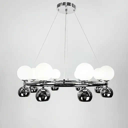 Подвесная серебряная кольцевая люстра с плафонами Line.F MJ 108/8 - фото 3